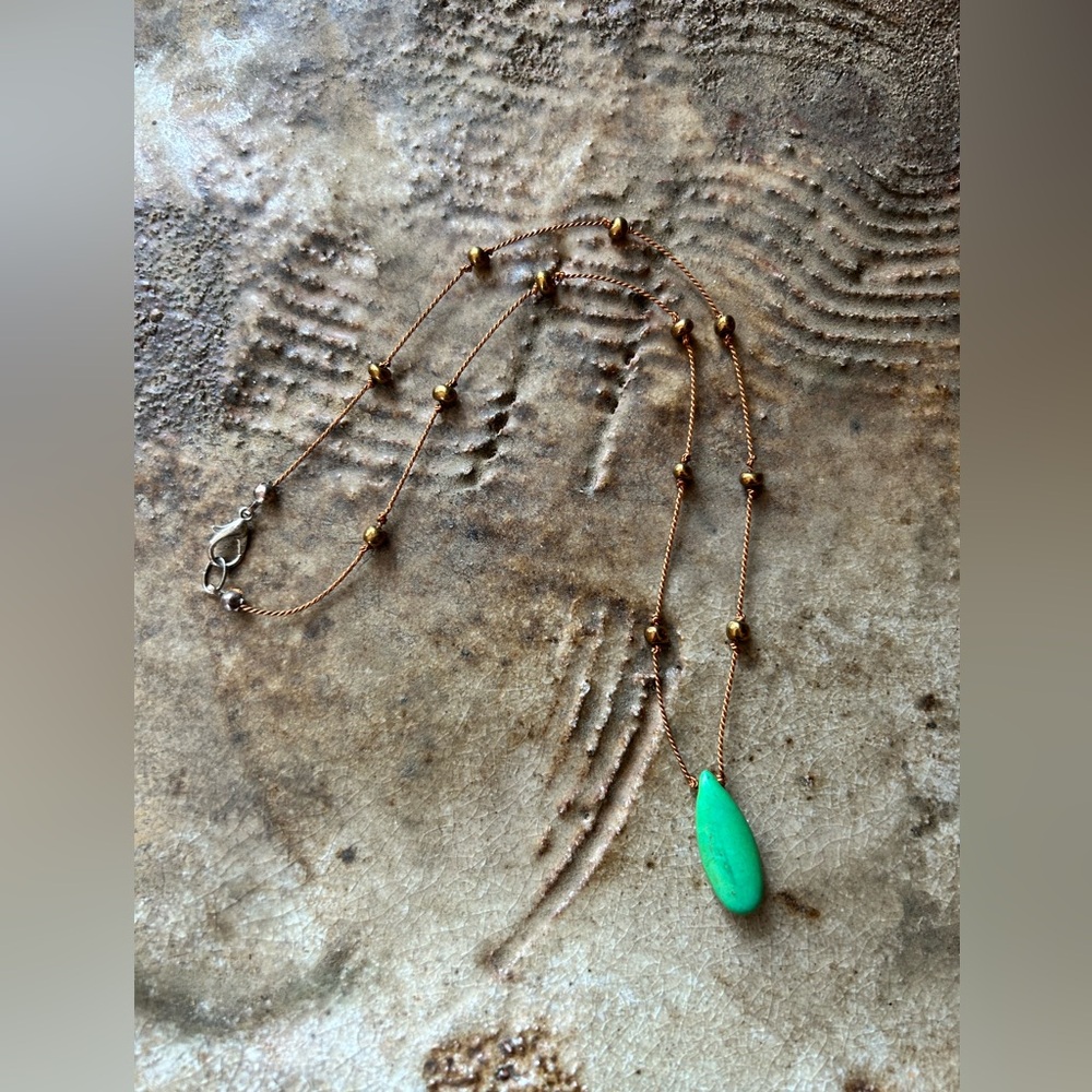 Green Teardrop and Copper Bead Pendant